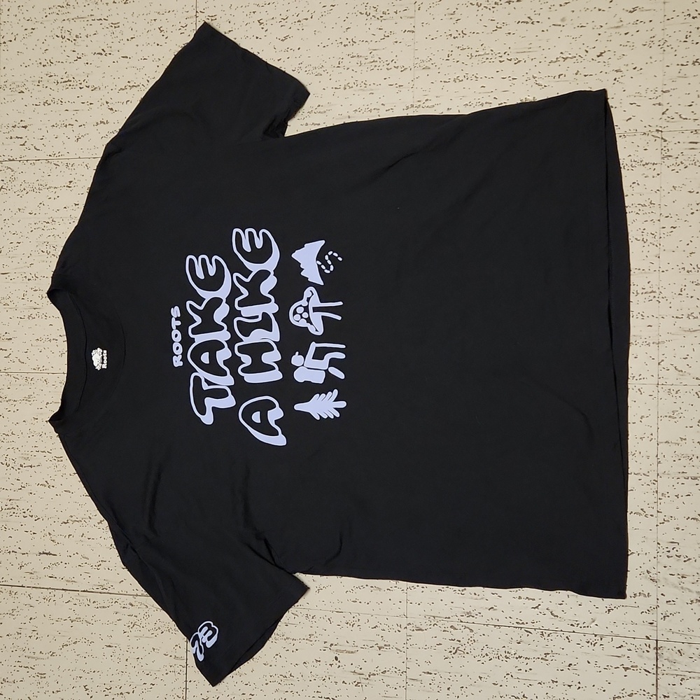 Roots Canada Take A Hike Spellout Nature Black T Shirt with Purple Graphic